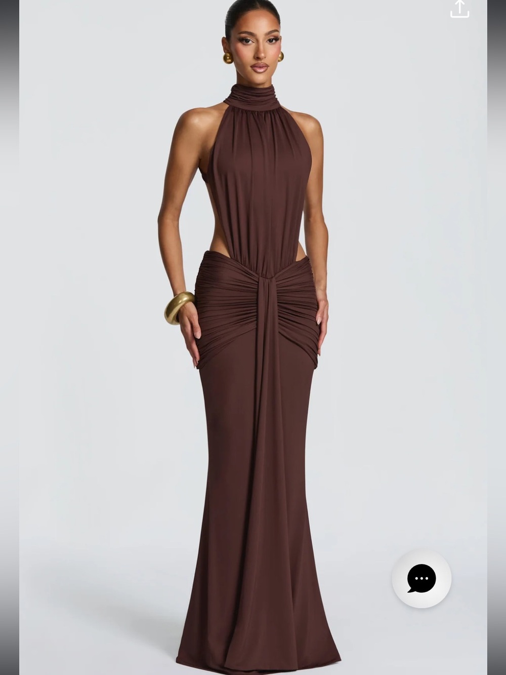 Brown Halter Cutout Evening Dress - Babyboo